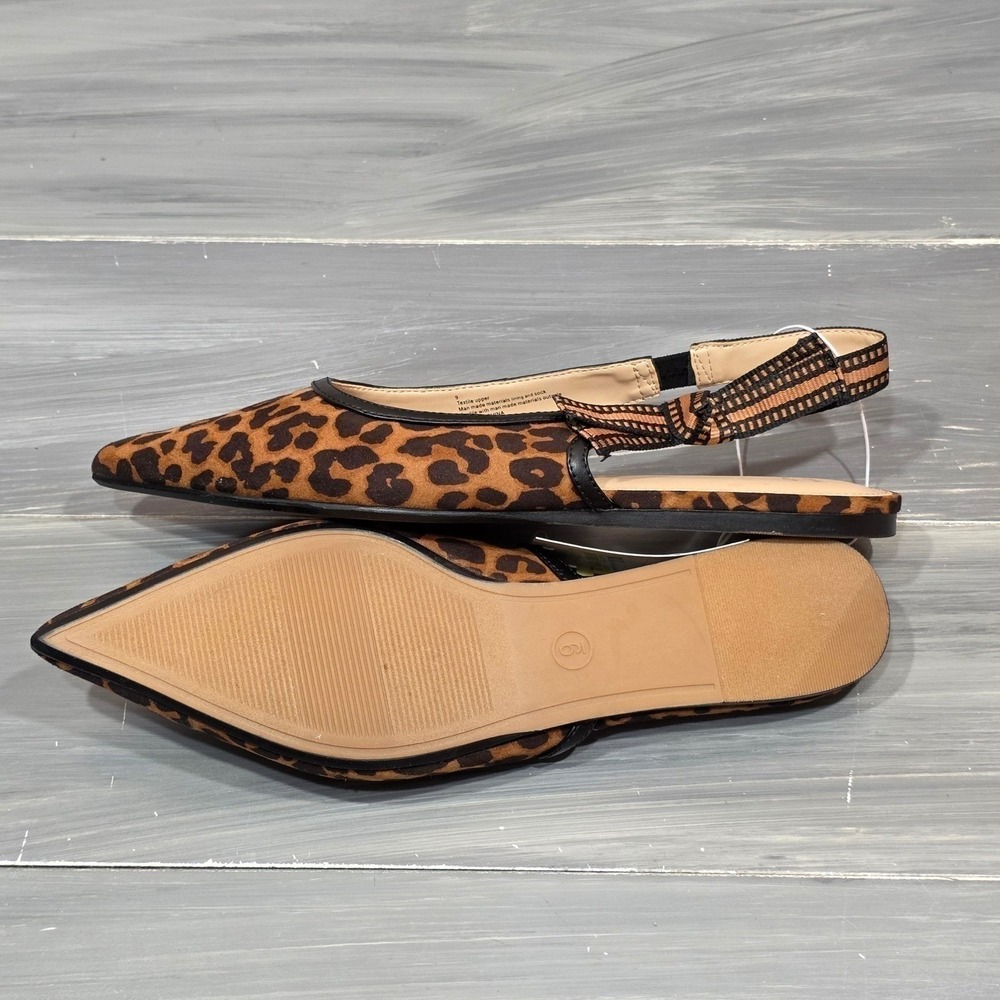 A New Day London Slingback Flats Leopard Print Pointed Toe Brown Black - Picture 9 of 11